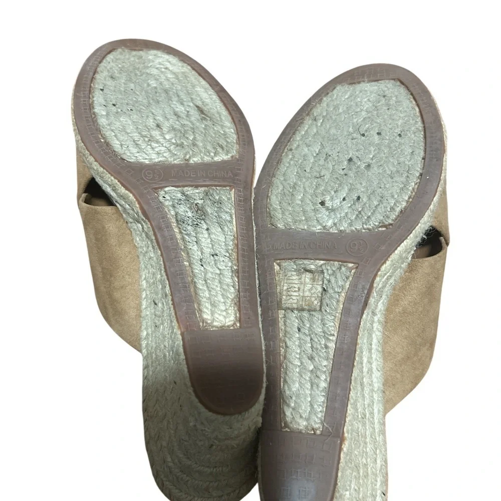 J.Crew Tan Suede Espadrille Wedge Slides Womens 9.5 Criss Cross Sandals